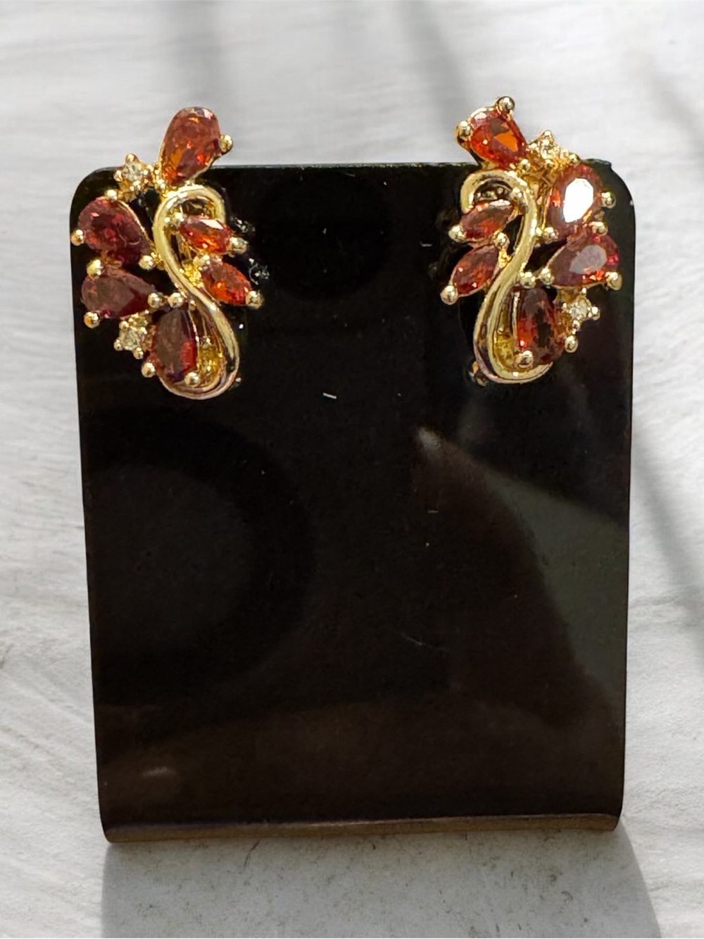 Gold-Tone Red Crystal Teardrop Swirl Earrings